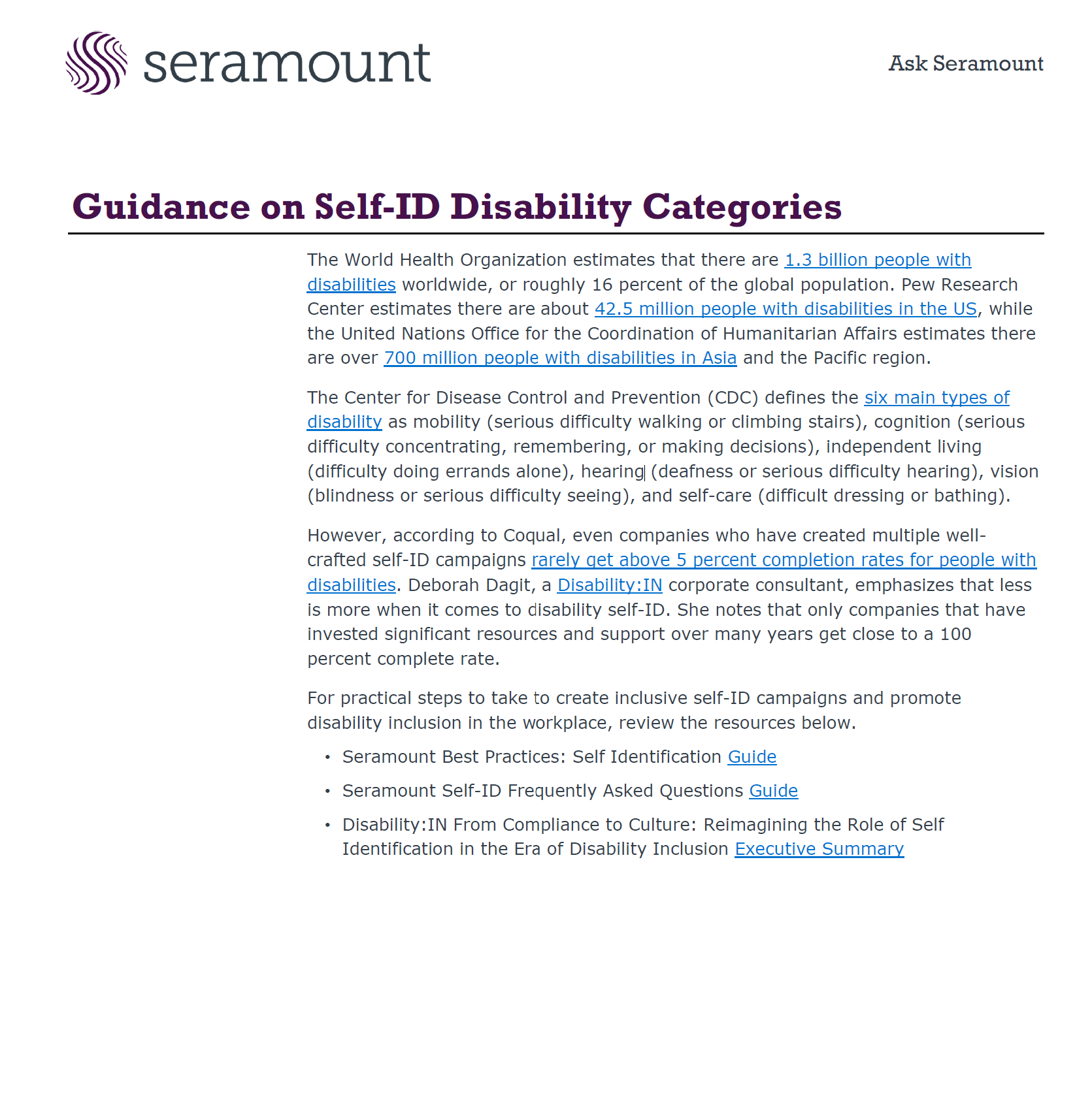 Guidance on Self-ID Disability Categories